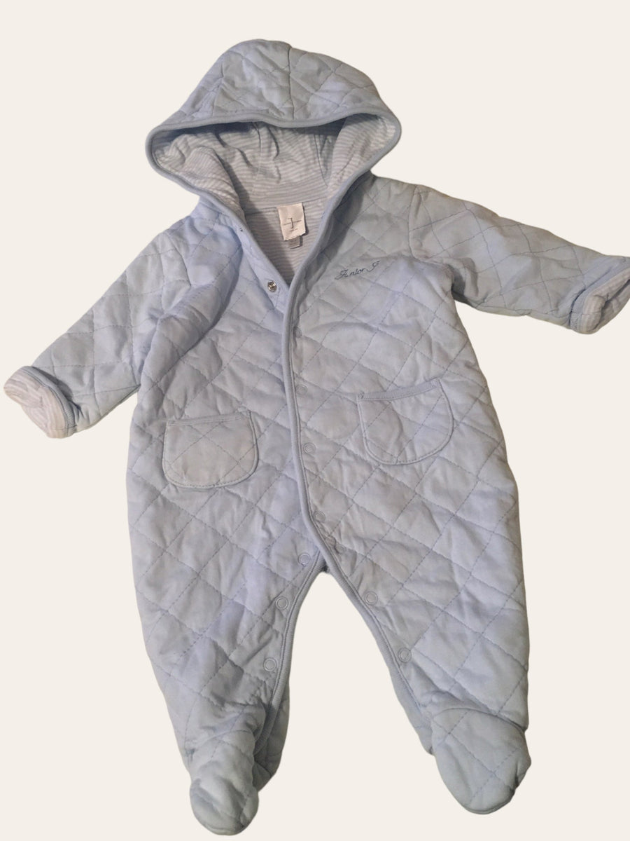 Junior J at Jasper Conran Baby Blue Textured Pramsuit Boys 0 3m Growth Spurtz