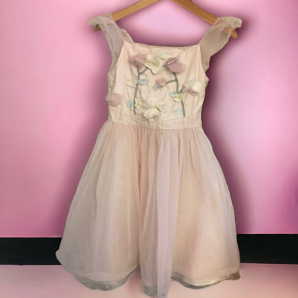 Monsoon Light Pink Taffeta Flower Occasion Dress Girls 11yrs Growth Spurtz