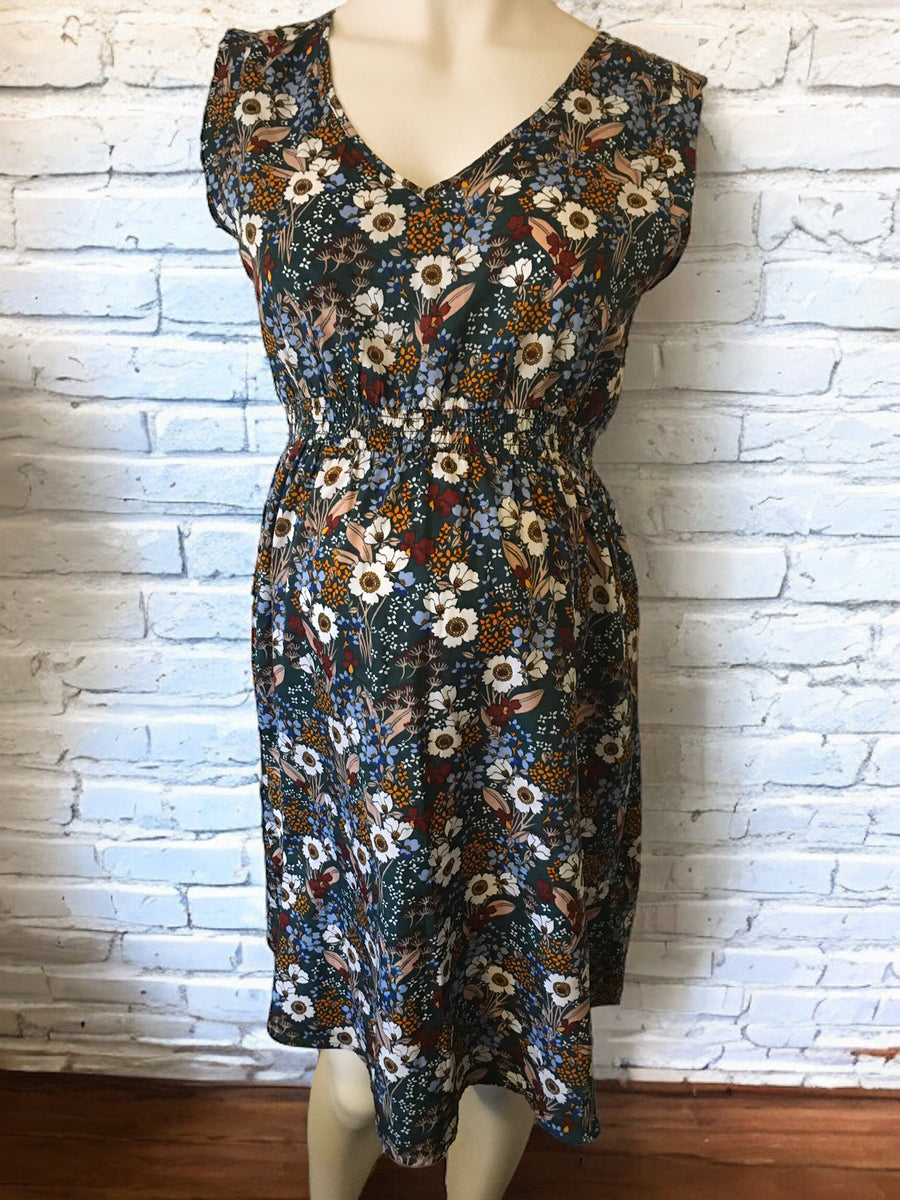 New Look Maternity Green Floral Print Sleeveless Empire Dress Size M Growth Spurtz