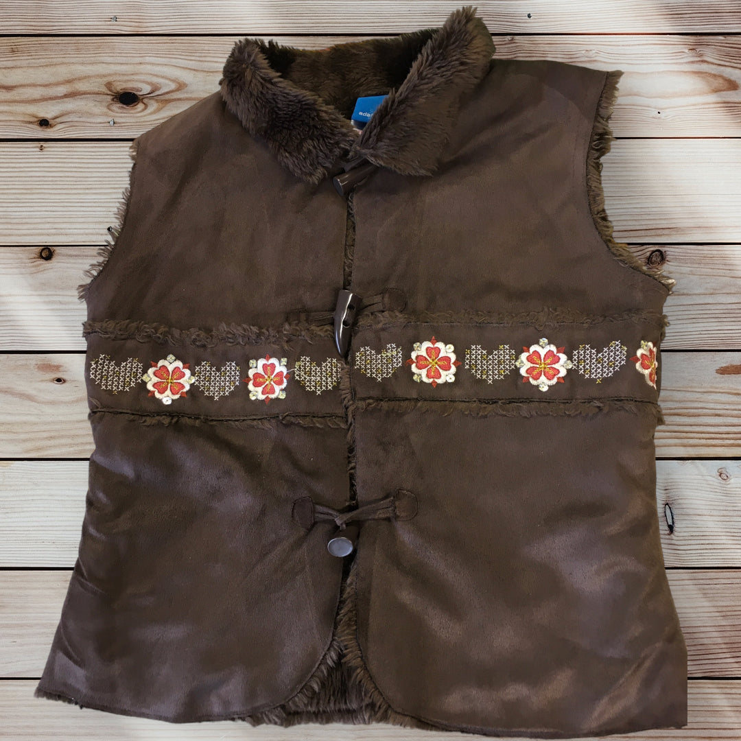 Adams Chocolate Brown Mock Suede Duffle Gilet Jacket Girls 8yrs