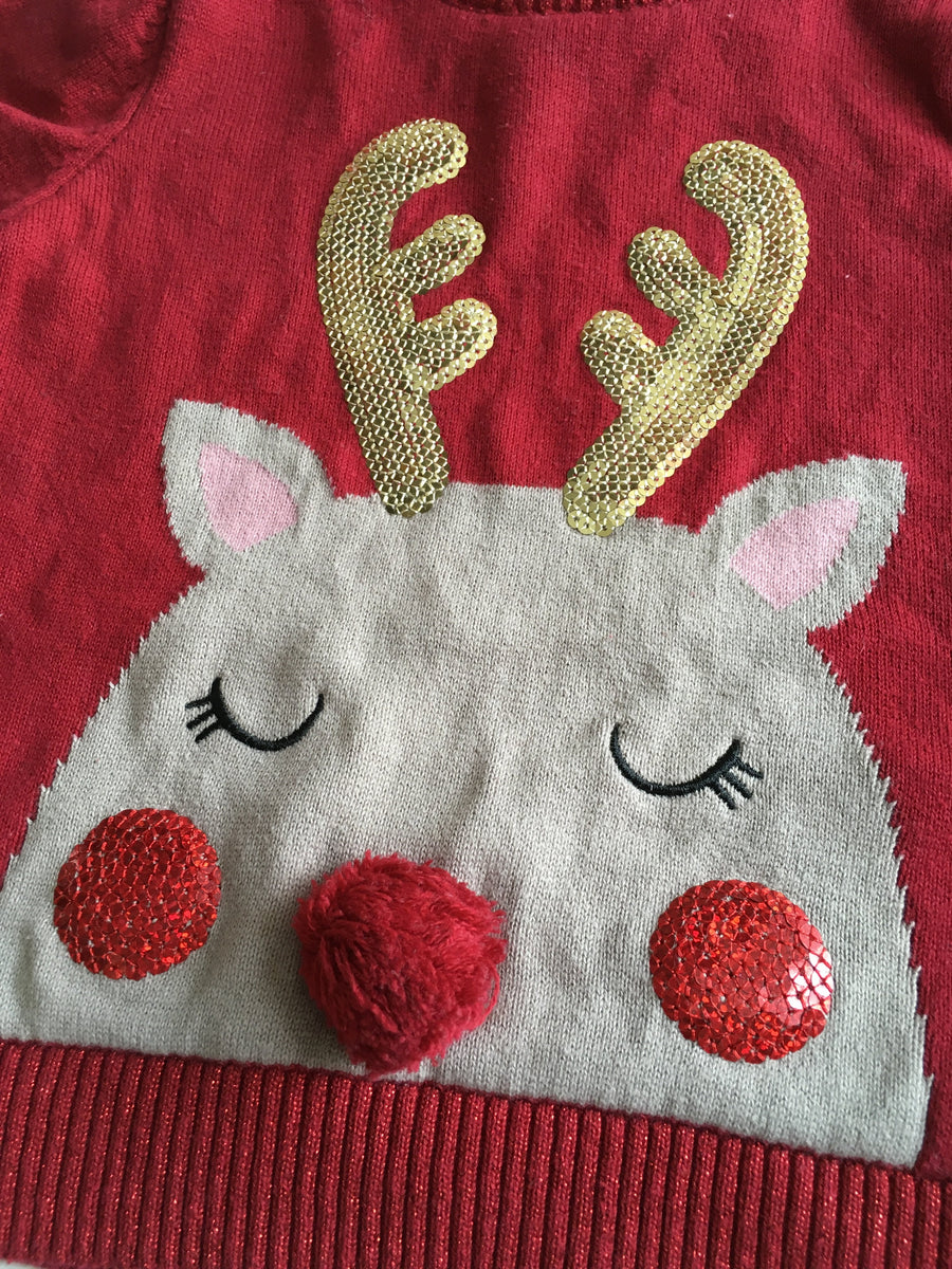 Girls reindeer hot sale christmas jumper