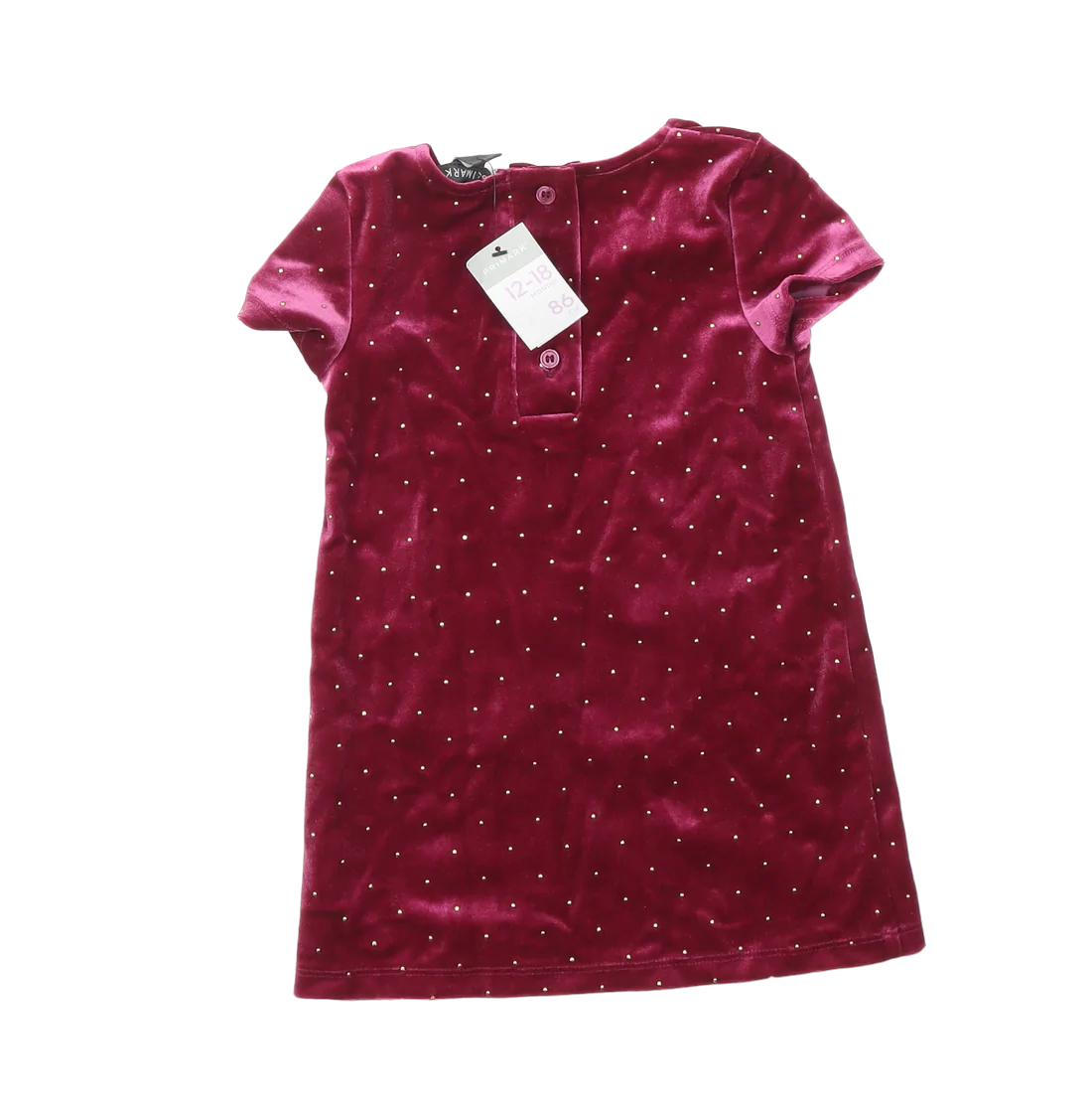 Brand New Primark Plum Soft Velvet Gold Spot Party Dress Girls