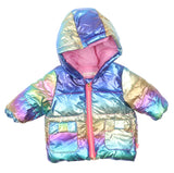 Billieblush Rainbow Iridescent Holographic Hooded Puffer Jacket - Girls 3m