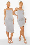 Brand New Boohoo 2 Pack Grey Strappy Bodycon Mini & Midi Dresses - Size Maternity UK 10 / 16