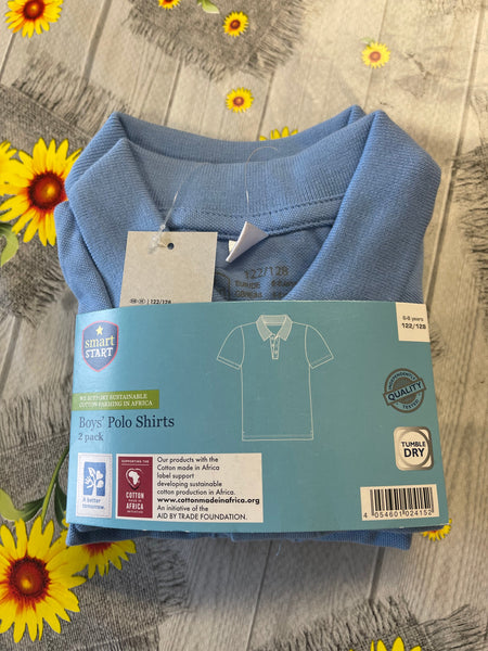 Brand New 2pk Smart Start Light Blue Boys School Polo Shirts - Boys 6-8yrs