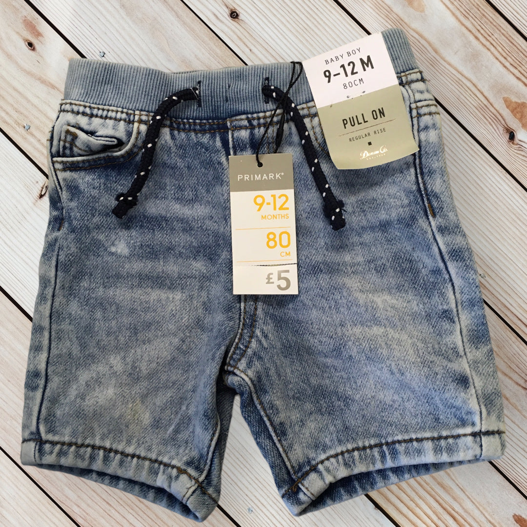 Brand New Denim Co Blue Acid Wash Pull On Denim Shorts Boys 9 12m Growth Spurtz