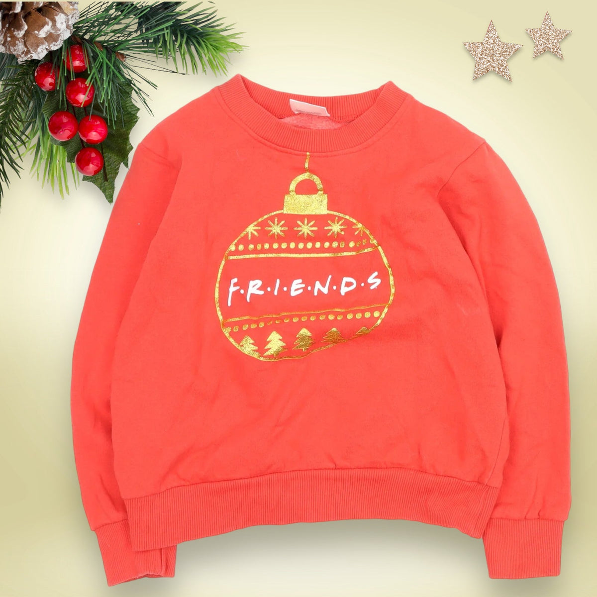 F.R.I.E.N.D.S Red Gold Glitter Bauble Girls Christmas Jumper Girls 8 9yrs