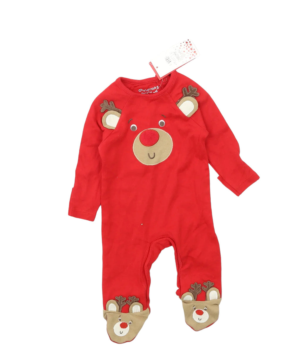 Brand New F&F Baby Red Reindeer First Christmas Sleepsuit