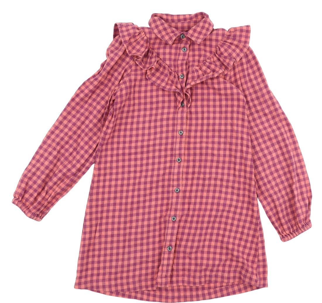 F F Pink Purple Checked Cotton Shirt Dress Girls 10 11yrs