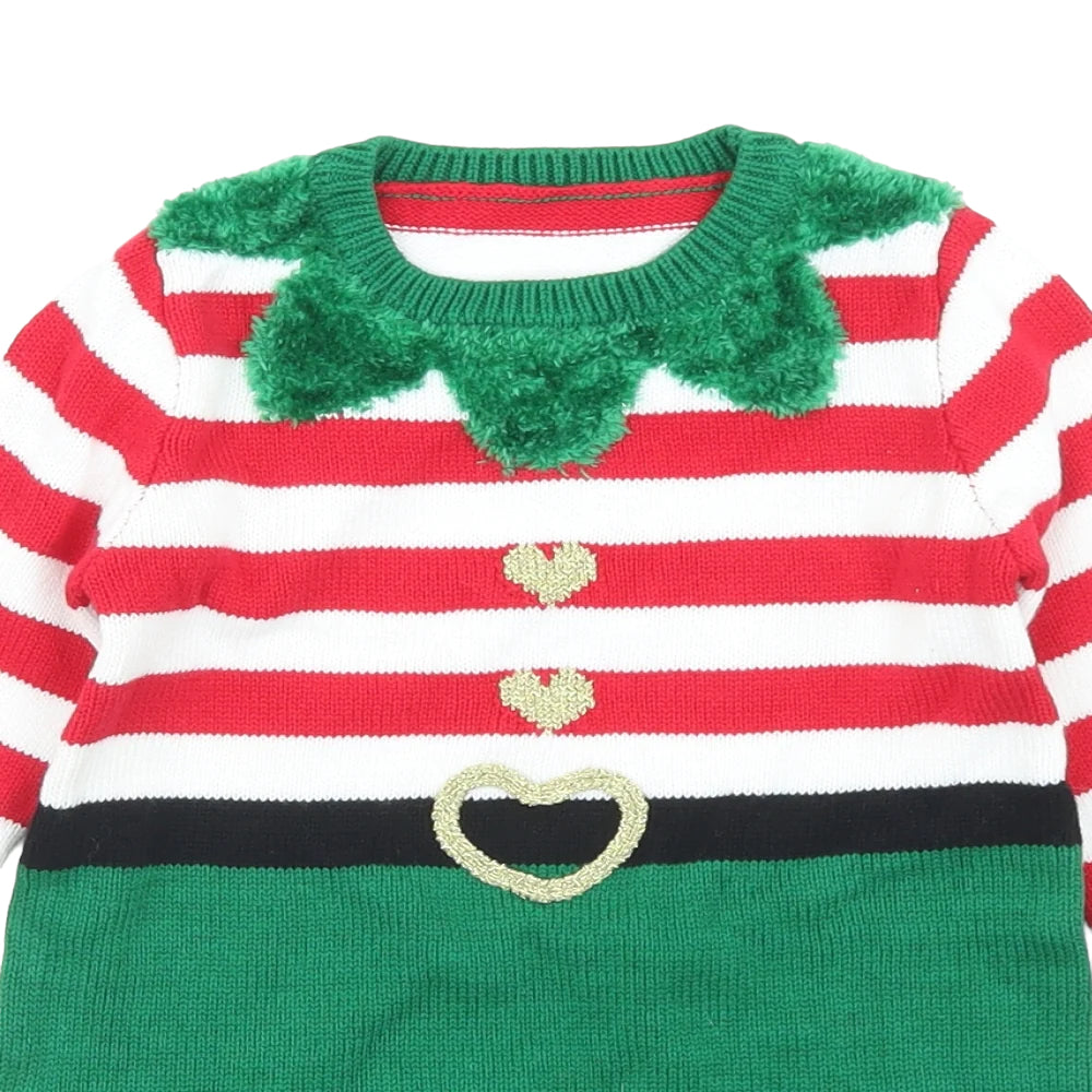 Brand New George Little Elf Girls Knitted Christmas Jumper Dress Gir Growth Spurtz