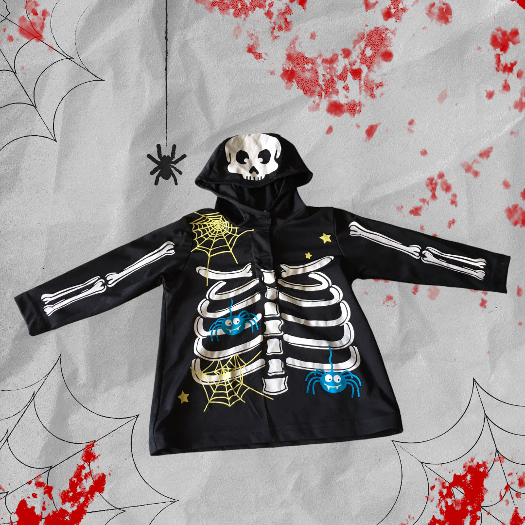 George Skeleton Spiders Hooded Halloween Fancy Dress Top Unisex