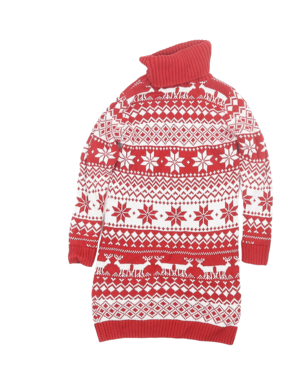 Tu Red White Snowflake Deer Fair Isle Christmas Jumper Dress Gir Growth Spurtz