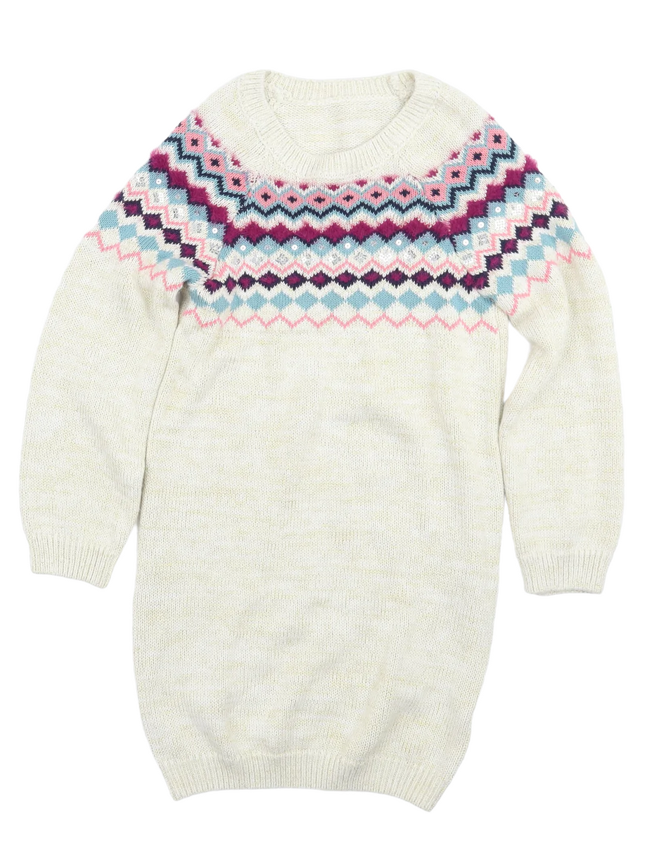 Nutmeg Cream Chunky Knit Gold Sparkle Fair Isle Jumper Dress