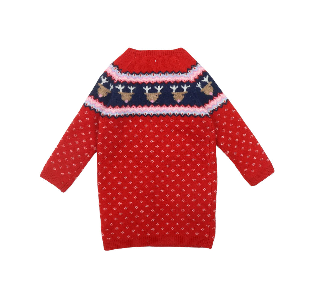 F F Festive Reindeer Red Christmas Jumper Dress Girls 18 24m