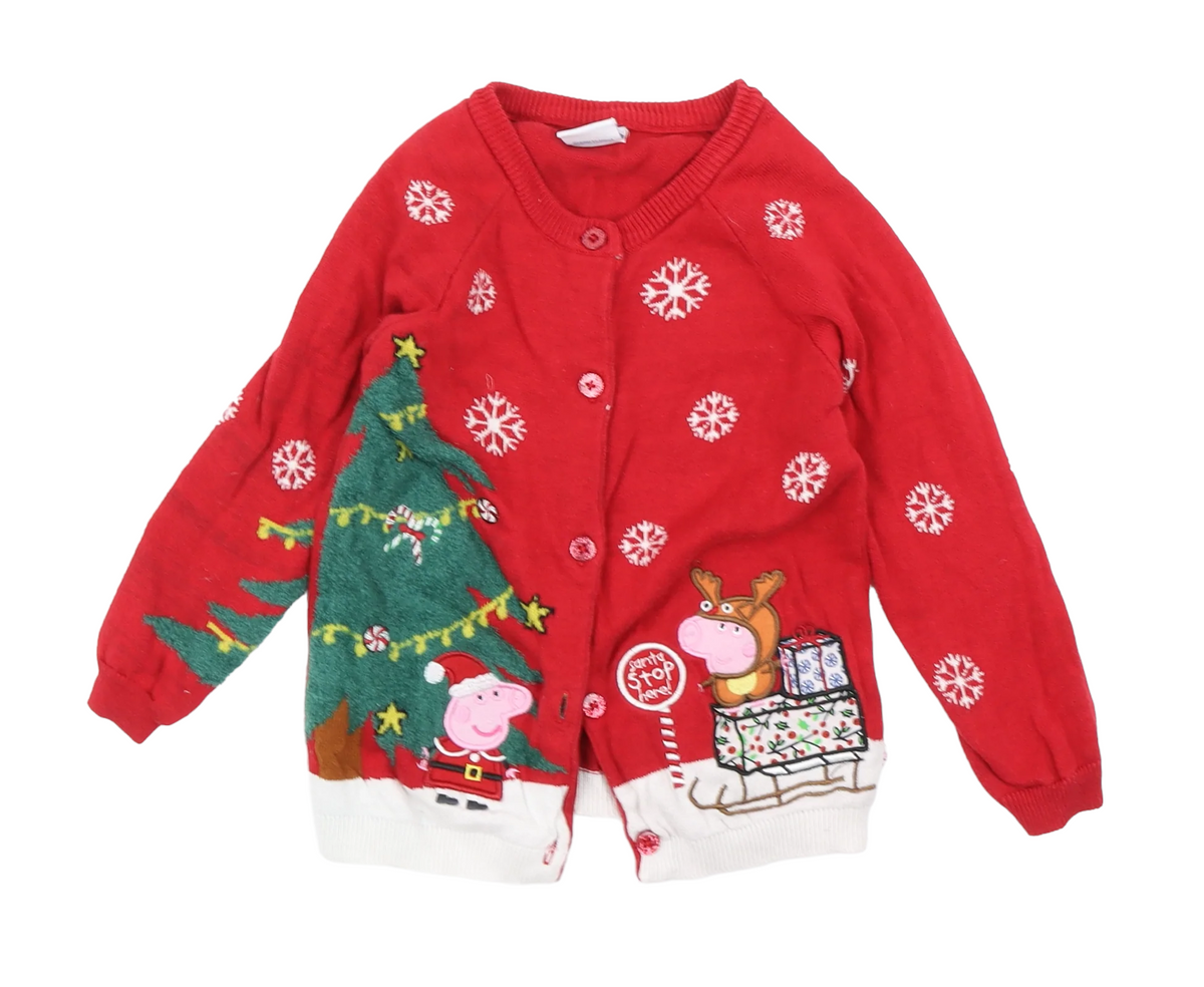 Peppa Pig at Tu Red Festive Girls Christmas Cardigan Girls 18 24m Growth Spurtz