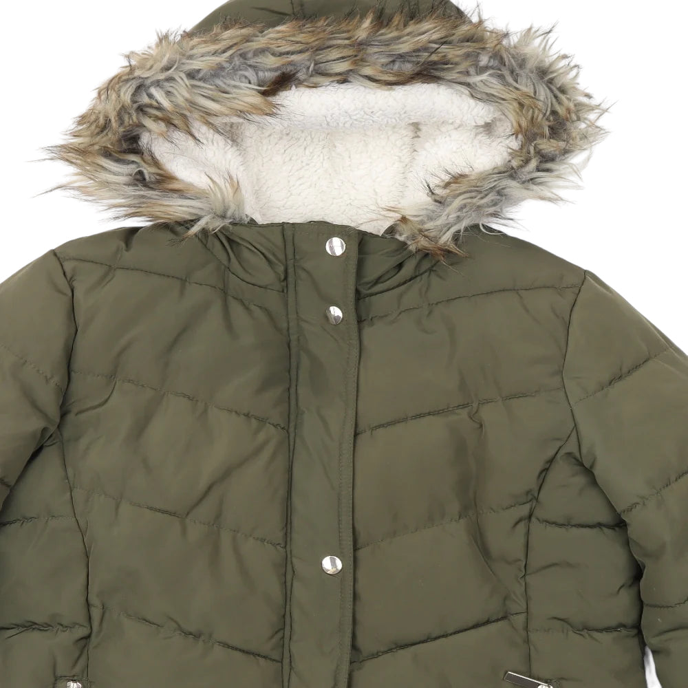 Primark Khaki Green Quilted Girls Parka Coat Jacket with Hood