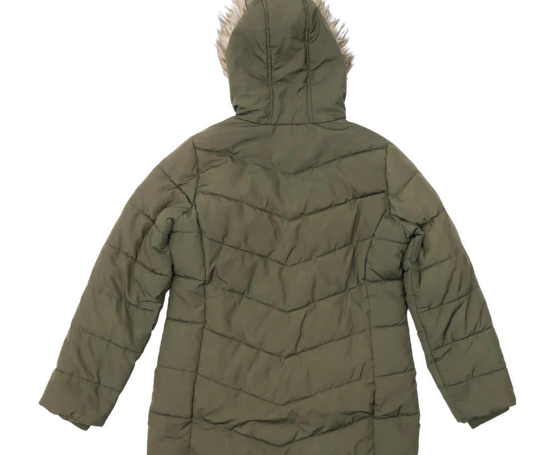 Primark Khaki Green Quilted Girls Parka Coat Jacket with Hood