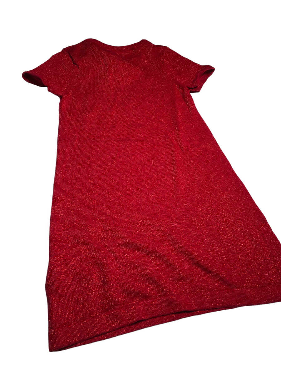 H M Red Sparkly Stretch Knit Christmas Bow Party Dress Girls 4 6yrs Growth Spurtz