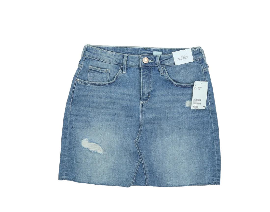 Brand New H M Blue Stonewashed Distressed Denim Skirt Girls 12 13yrs Growth Spurtz