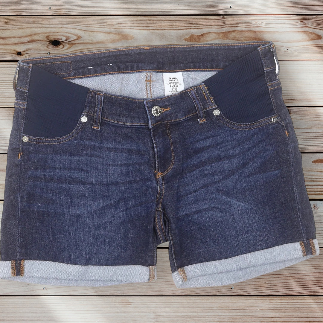 H M Mama Dark Indigo Wash Low Waist Denim Shorts Size Maternity UK 1 Growth Spurtz