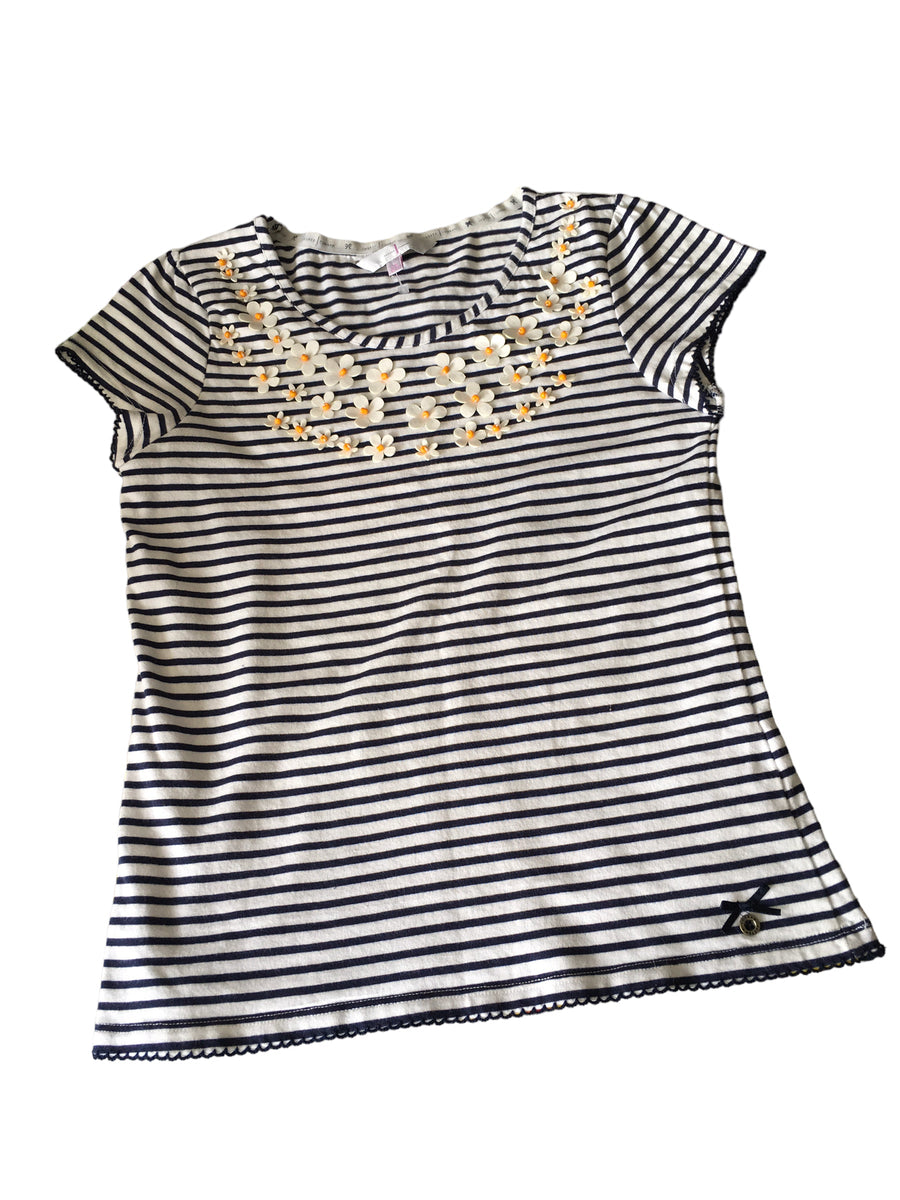 Jasper Conran White Navy Striped Daisy Applique Top Girls 12