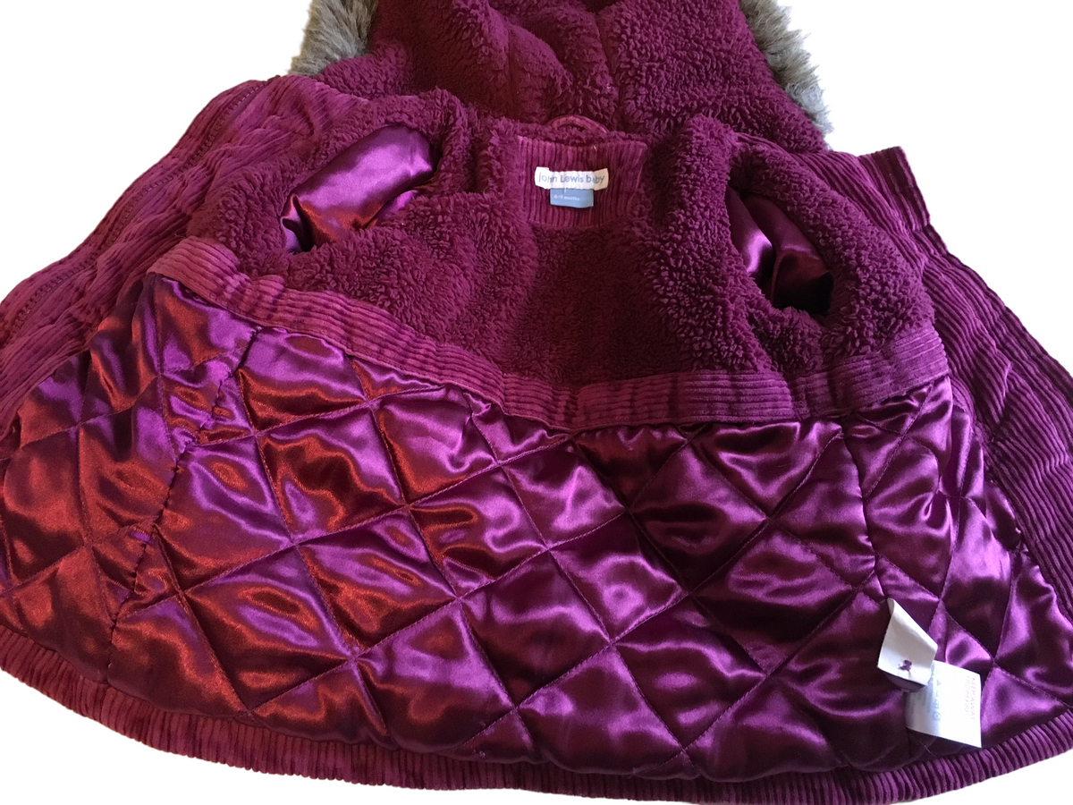 John Lewis Baby Magenta Pink Thick Winter Duffle Coat with Hood Girl Growth Spurtz