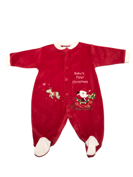 Baby's First Christmas Red Velour Baby Sleepsuit - Unisex 0-3m