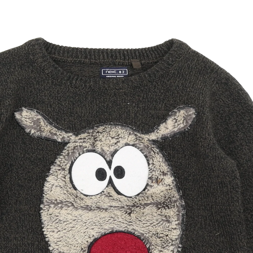 Next Plush Rudolph Antler Sleeve Brown Black Christmas Jumper Unisex 7yrs