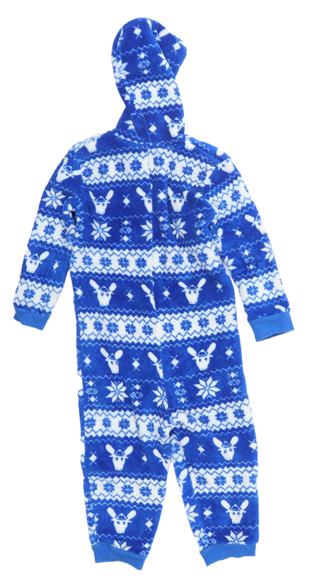 Bluezoo Blue White Festive Print Christmas Hooded Onesie Pyjamas