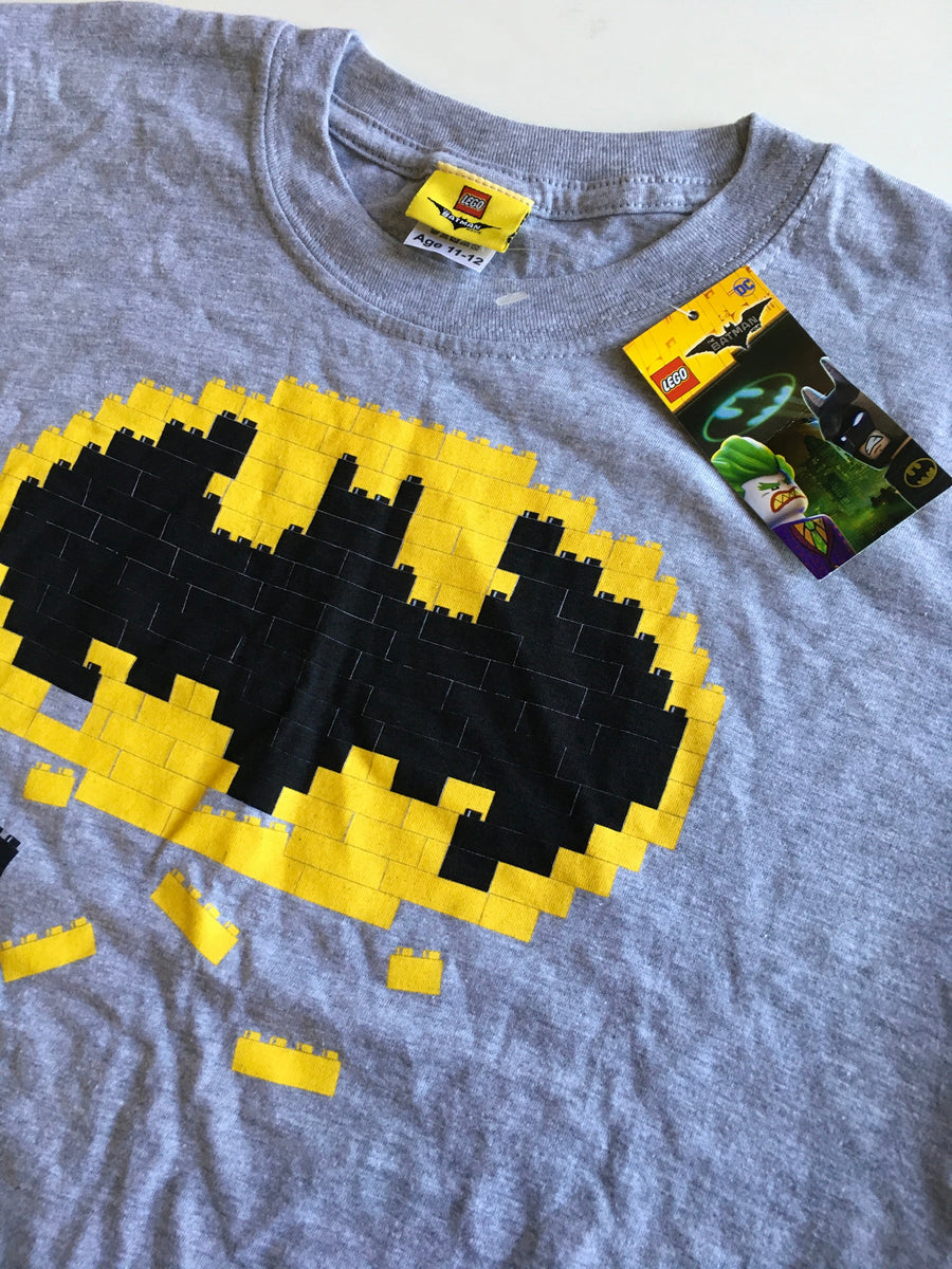 Brand New Lego Brick Batman Logo Grey T Shirt Boys 11 12yrs