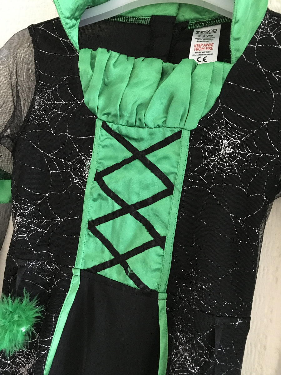 Tesco Girls Black Green Halloween Witch Fancy Dress Costume