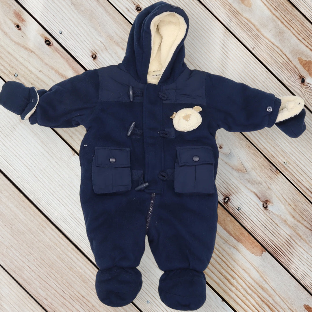 Ladybird Navy Blue Thick Fleece Teddy Snowsuit with Mittens Boys 3 6 Growth Spurtz