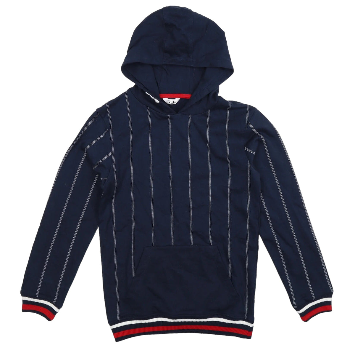 M Co Boys Navy Hoodie Jumper with Red White Stripe Boys 11 12yrs Growth Spurtz
