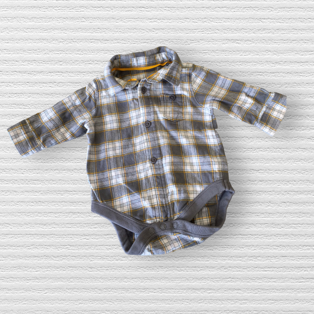 M S Grey Yellow White Checked Shirt Bodysuit Boys 0 3m Growth Spurtz