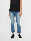 Brand New Mamalicious Marbella Rib Cropped Comfy Medium Blue Jeans - Maternity