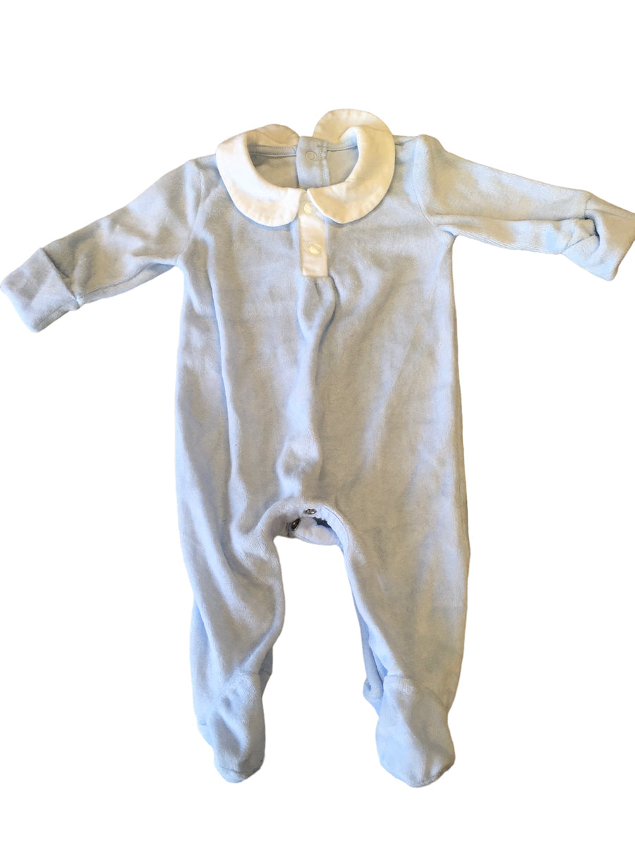 Matalan Baby Blue Soft Velour Sleepsuit Peter Pan Collar Boys Newbor Growth Spurtz