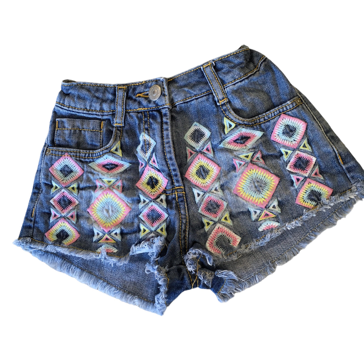 Matalan Blue Stonewash Embroidered Frayed Denim Shorts Girls 8 9yrs Growth Spurtz