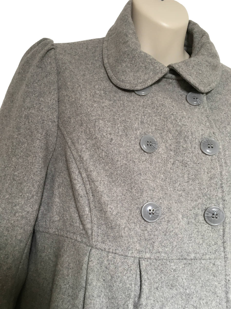 H M Mama Grey Double Breasted Wool Winter Coat Size Maternity M UK 12 14