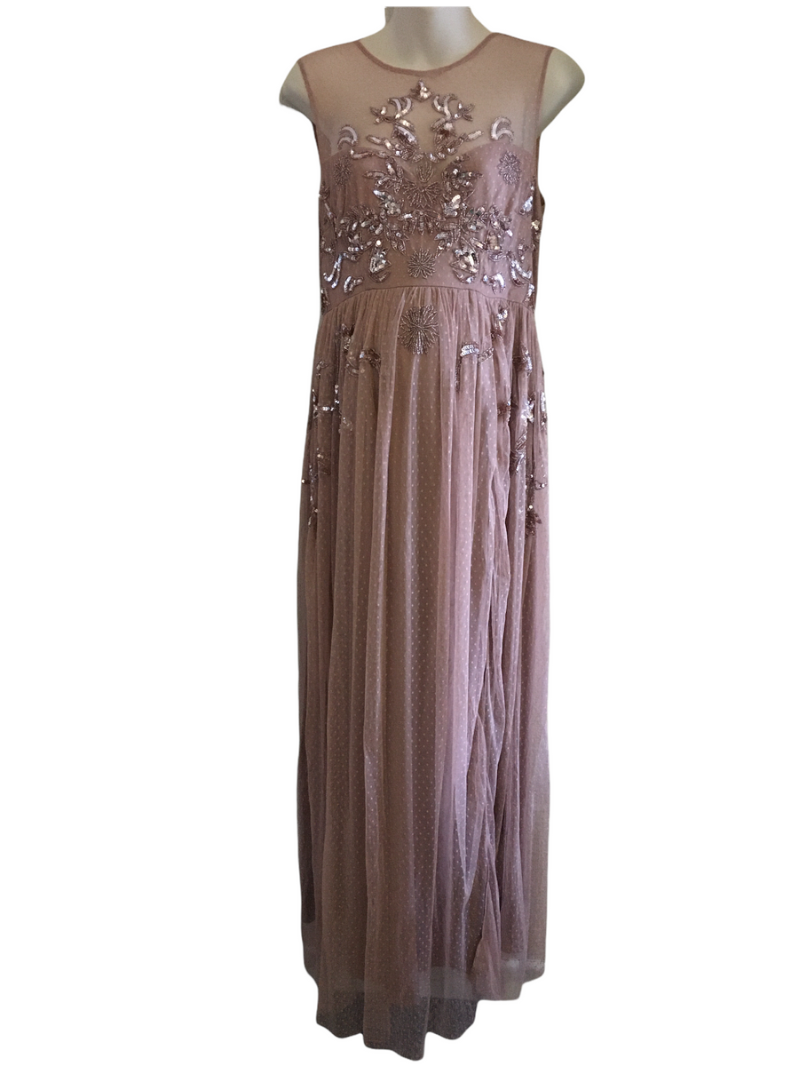 Maya Deluxe Maternity Dobby Blush Pink Mesh Embellished Sequin Maxi Pa Growth Spurtz