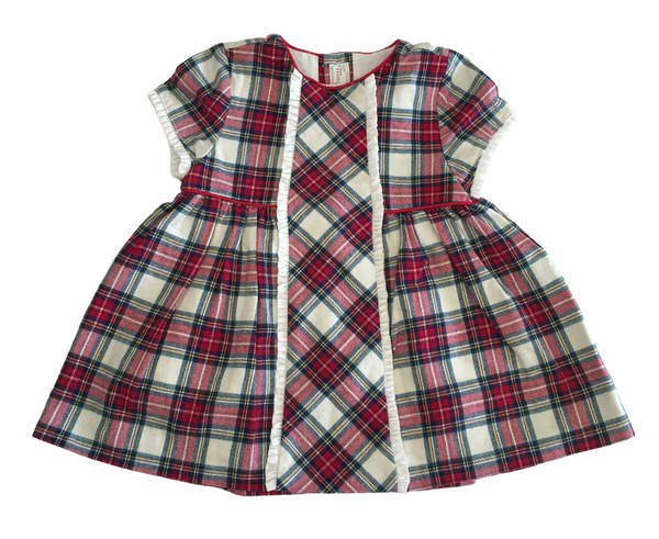 Mayoral Cream Tartan Ruffle S/S Baby Dress - Girls 6-9m