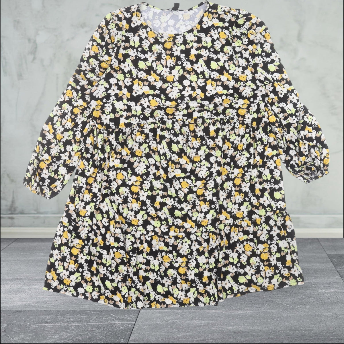 New Look Maternity Black/Yellow/White Floral L/S Dress Size