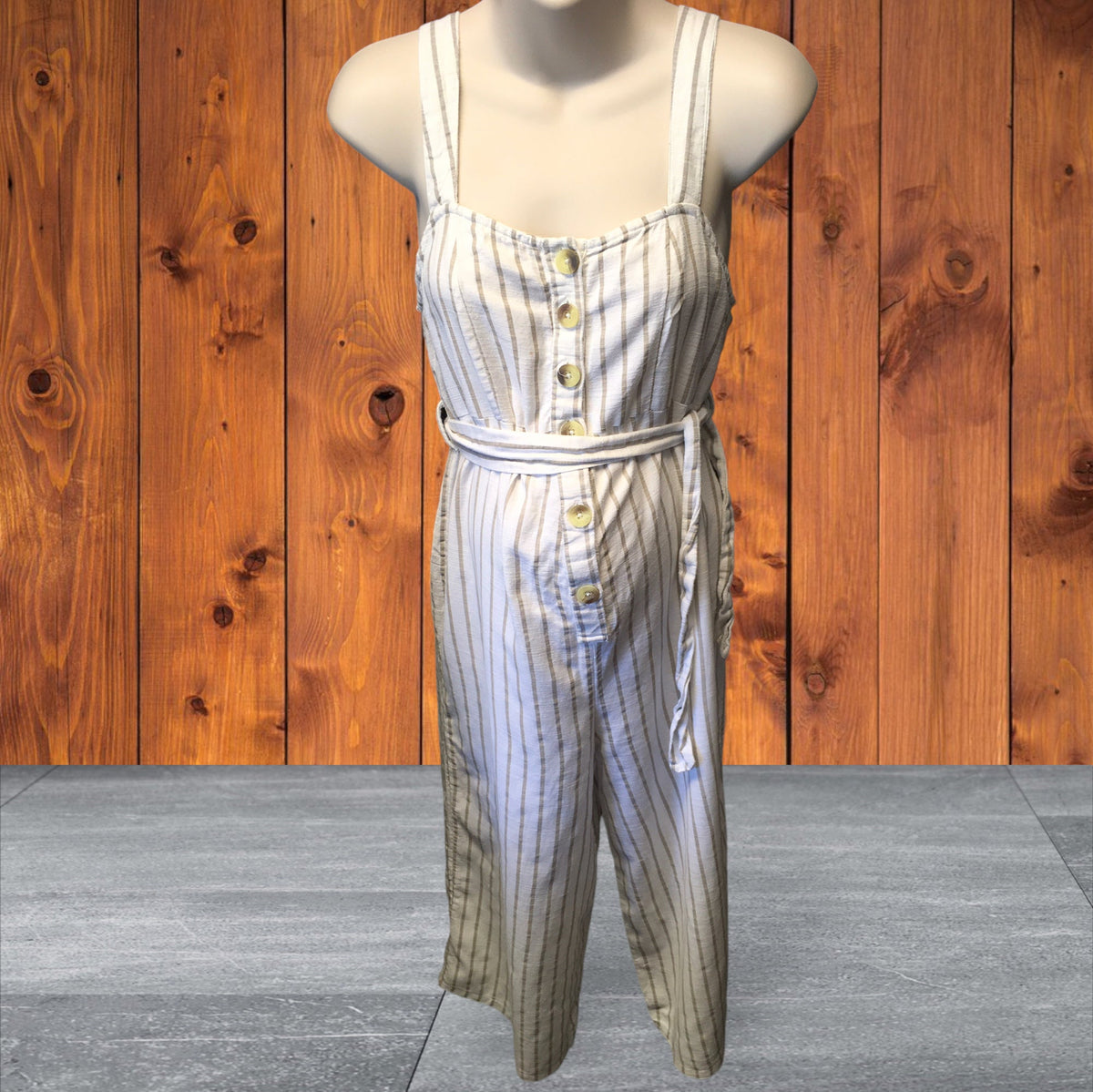 New Look Maternity White 100 Cotton Brown Stripe Jumpsuit Size Mate Growth Spurtz