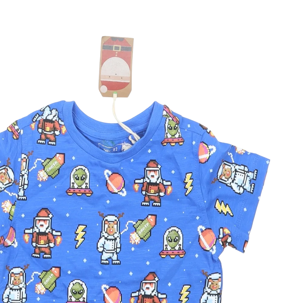 Brand New Next Blue Santa In Outer Space Boys Christmas T Shirt Boys Growth Spurtz