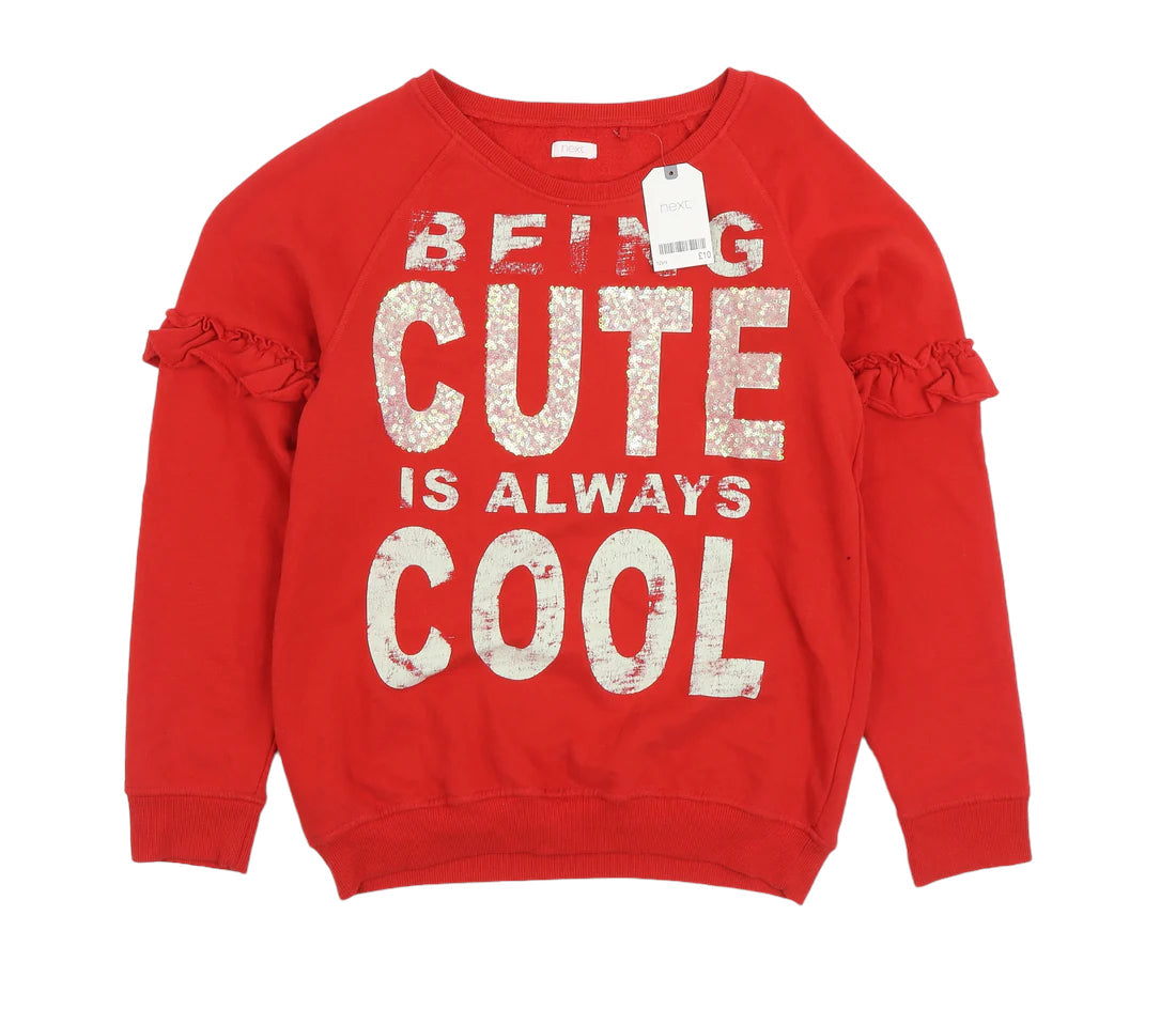 Brand New Next Girls Red Being Cute Is Always Cool Slogan Jumper