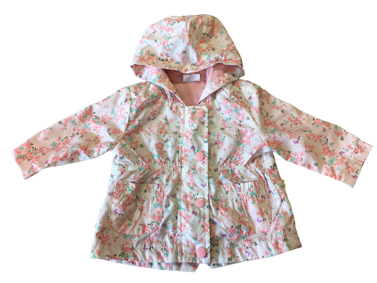 F F Pale Pink Lightweight Hooded Mac Jacket Raincoat Floral Print Gi Growth Spurtz