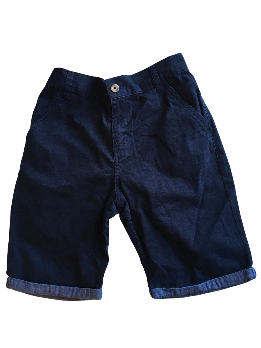 F F Navy Blue Summer Cotton Chino Shorts with adjustable waist