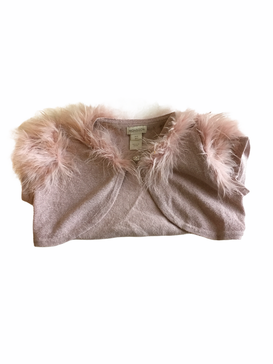 Monsoon Rose Gold Sparkly Bolero Party Occasion Cardigan with Feather Growth Spurtz
