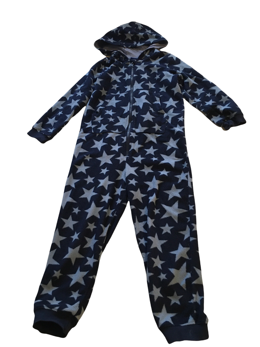 Lupilu Boys Blue Navy Star Print Fleece Hooded Onesie Boys 5 6yrs
