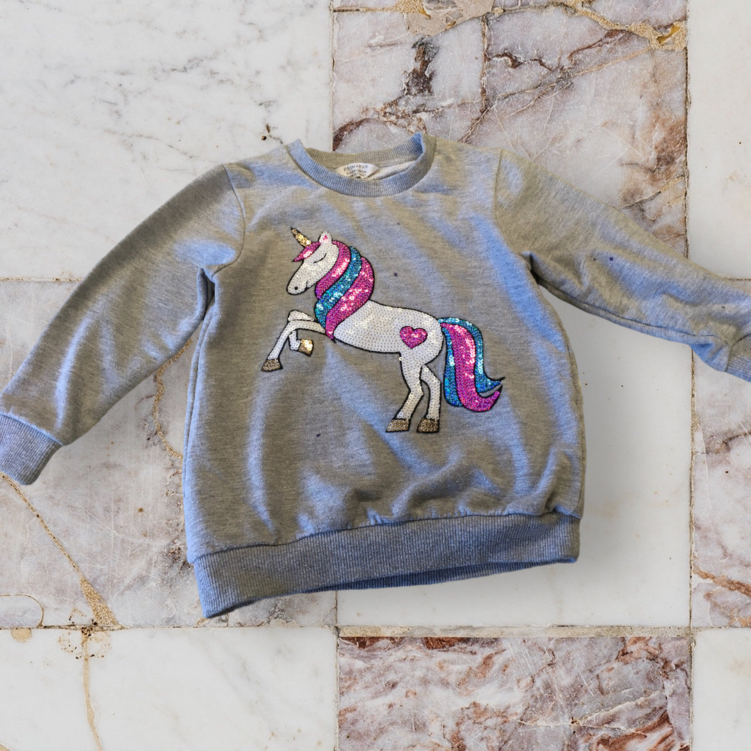Primark Grey Sequin Unicorn Jumper Playwear Girls 3 4yrs