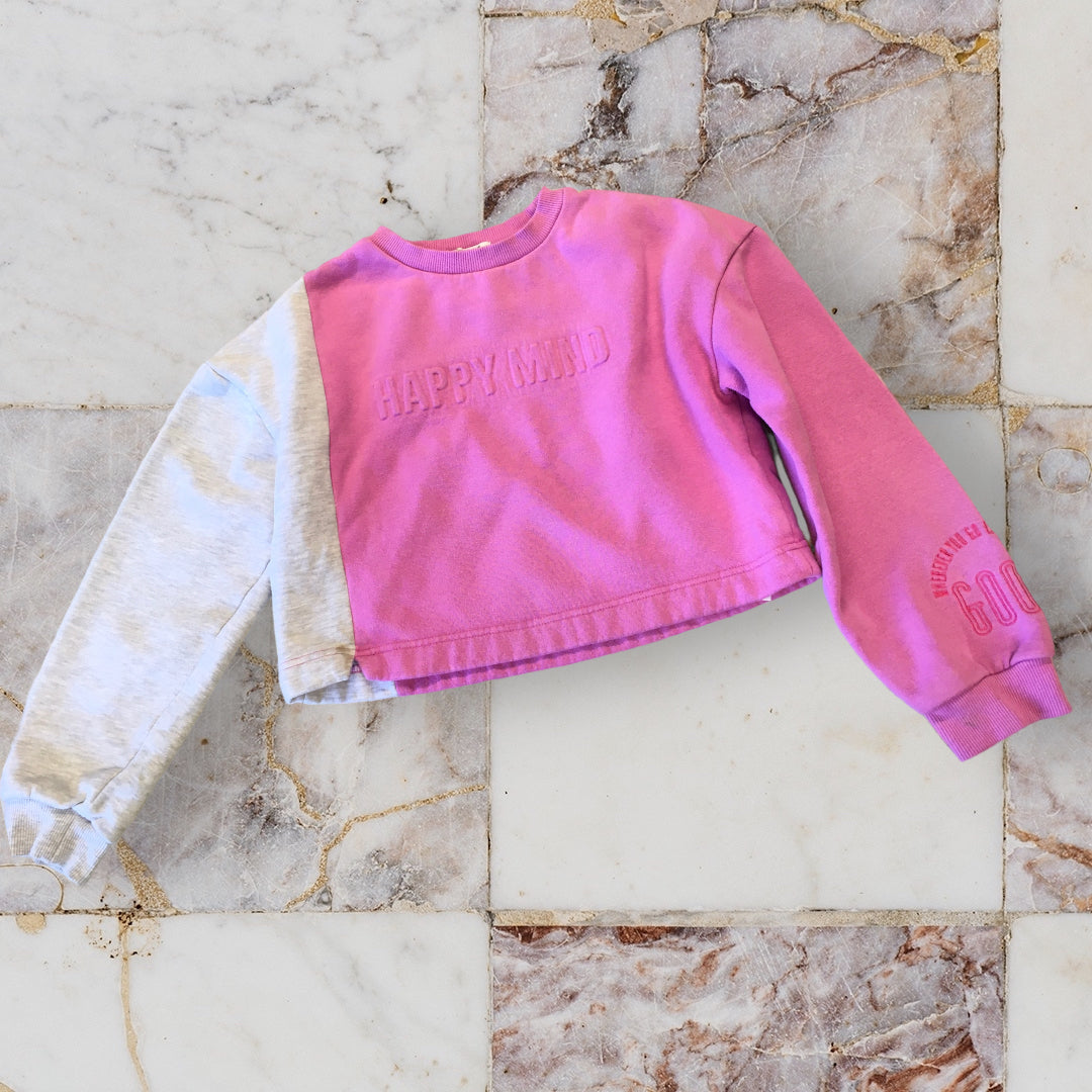Primark Pink Grey Happy Mind Cropped Jumper Girls 10 11yrs Growth Spurtz